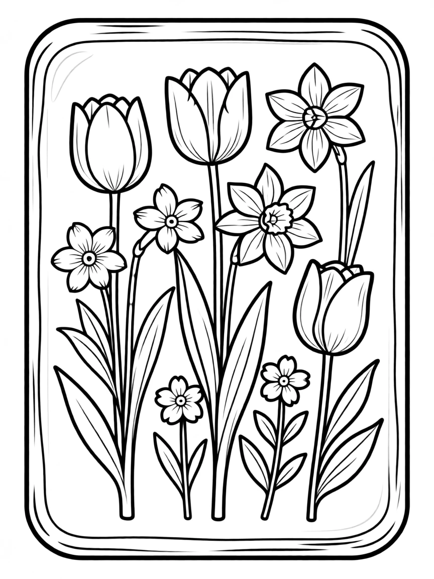 Spring flowers pressed in a glass frame
