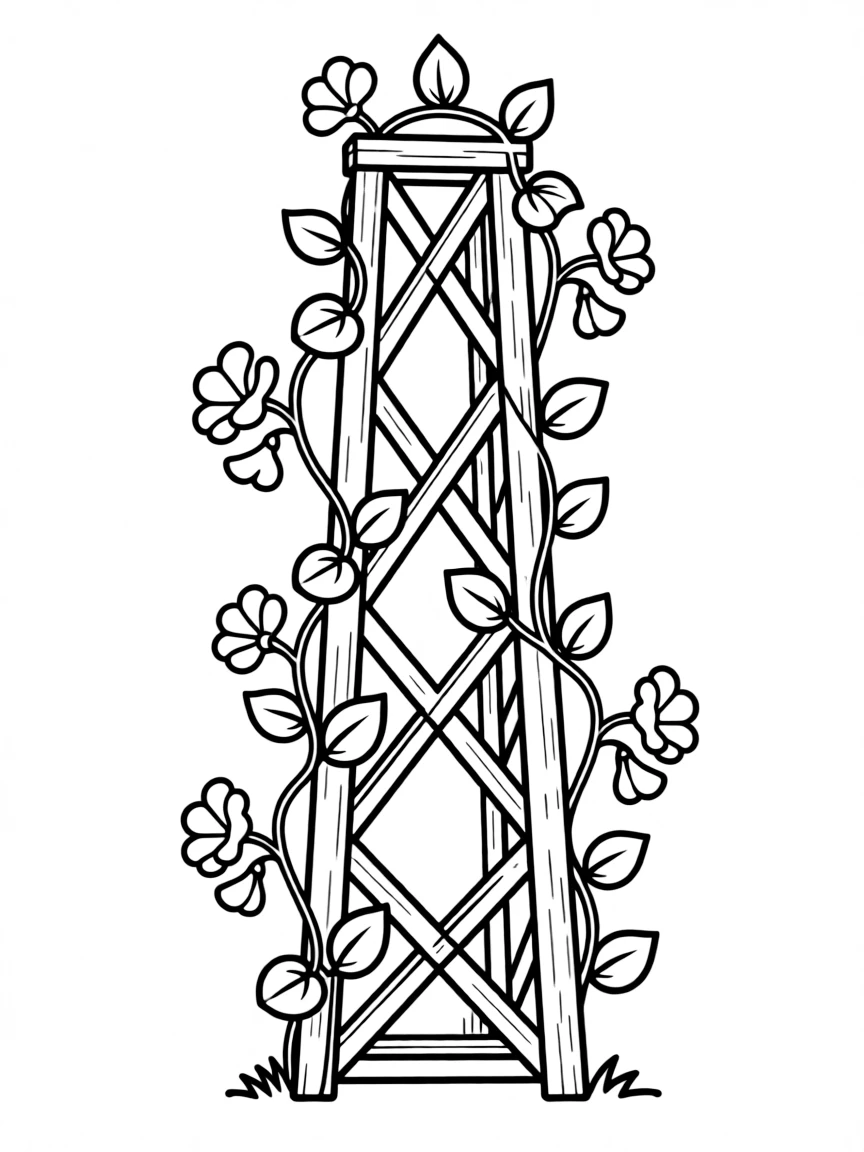 Sweet peas climbing a garden obelisk