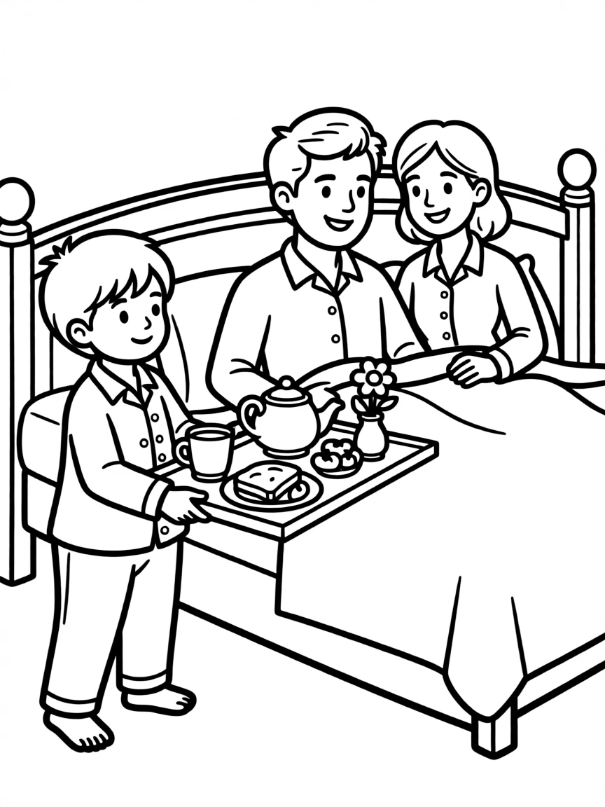 Children making breakfast in bed for parents