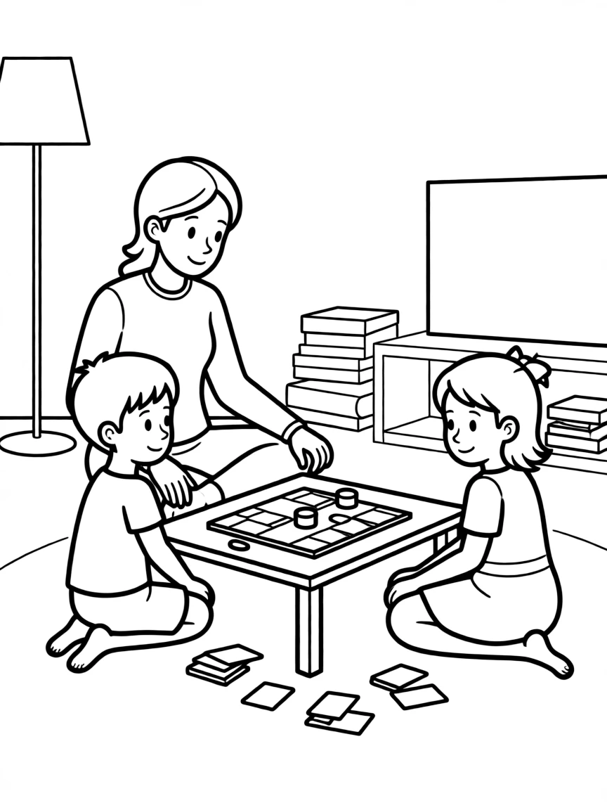 Single parent and children having a game night