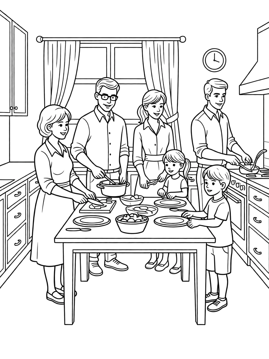 Multigenerational family living in one home making dinner