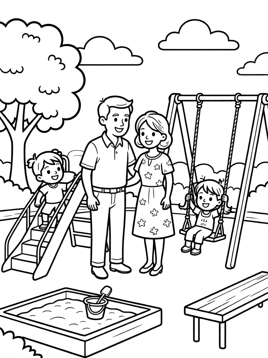 Grandparents raising grandchildren at a park playground
