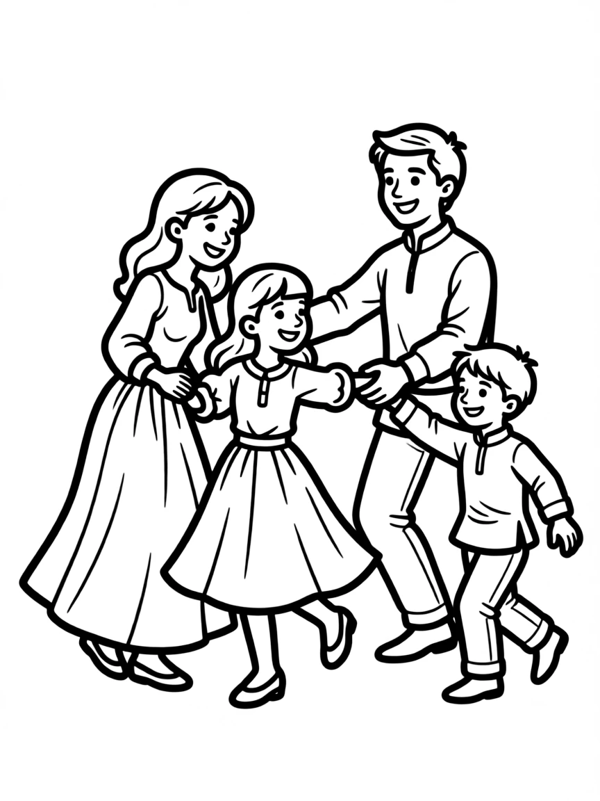 Family practicing traditional dances together