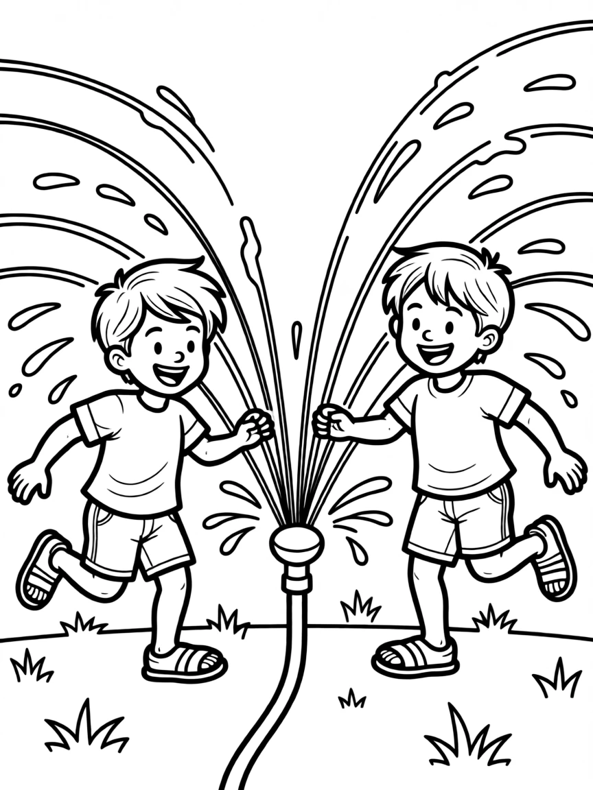 Kids playing in sprinklers on a hot summer day