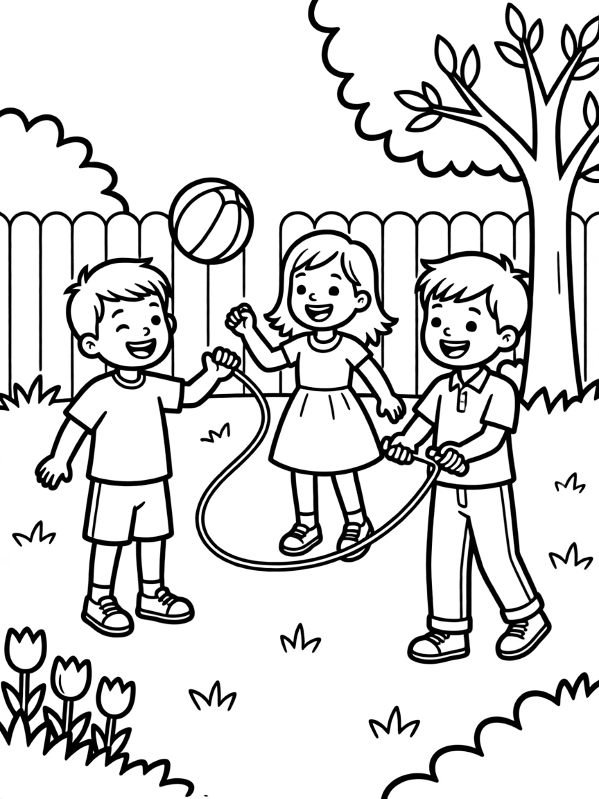Brothers and sisters performing a backyard play