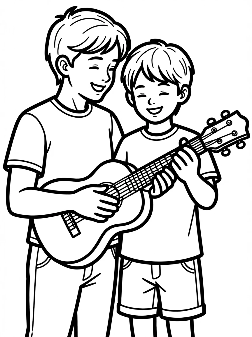 Parent teaching child to play a musical instrument
