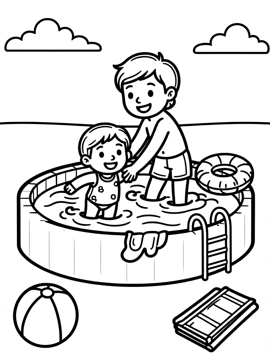 Parent teaching child to swim in a pool