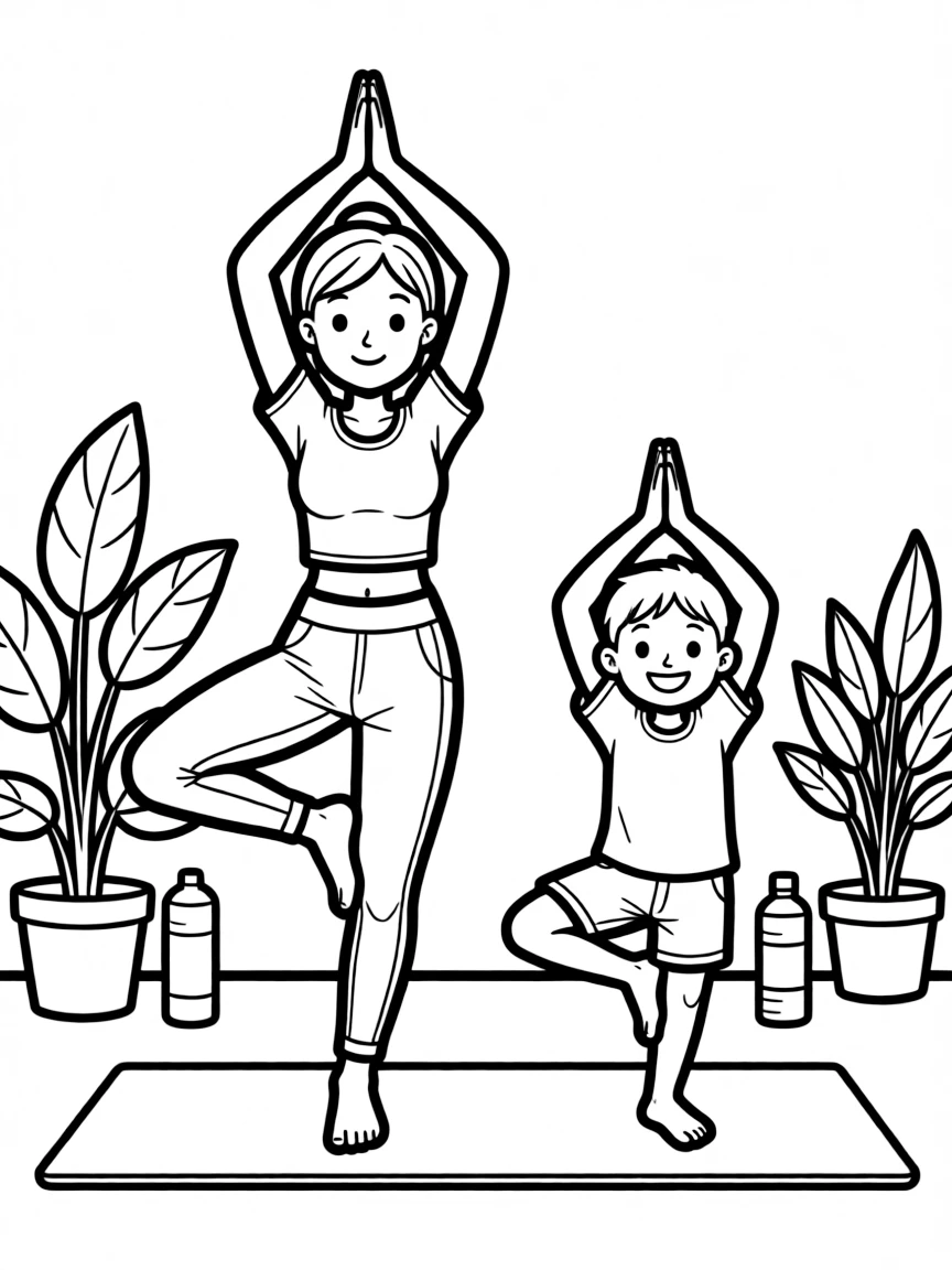 Mom and child doing yoga poses together