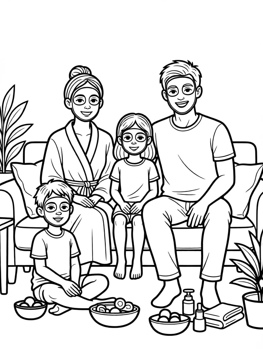 Family having a "spa day" at home with face masks
