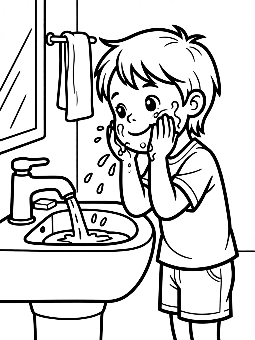 Children learning to wash their own faces