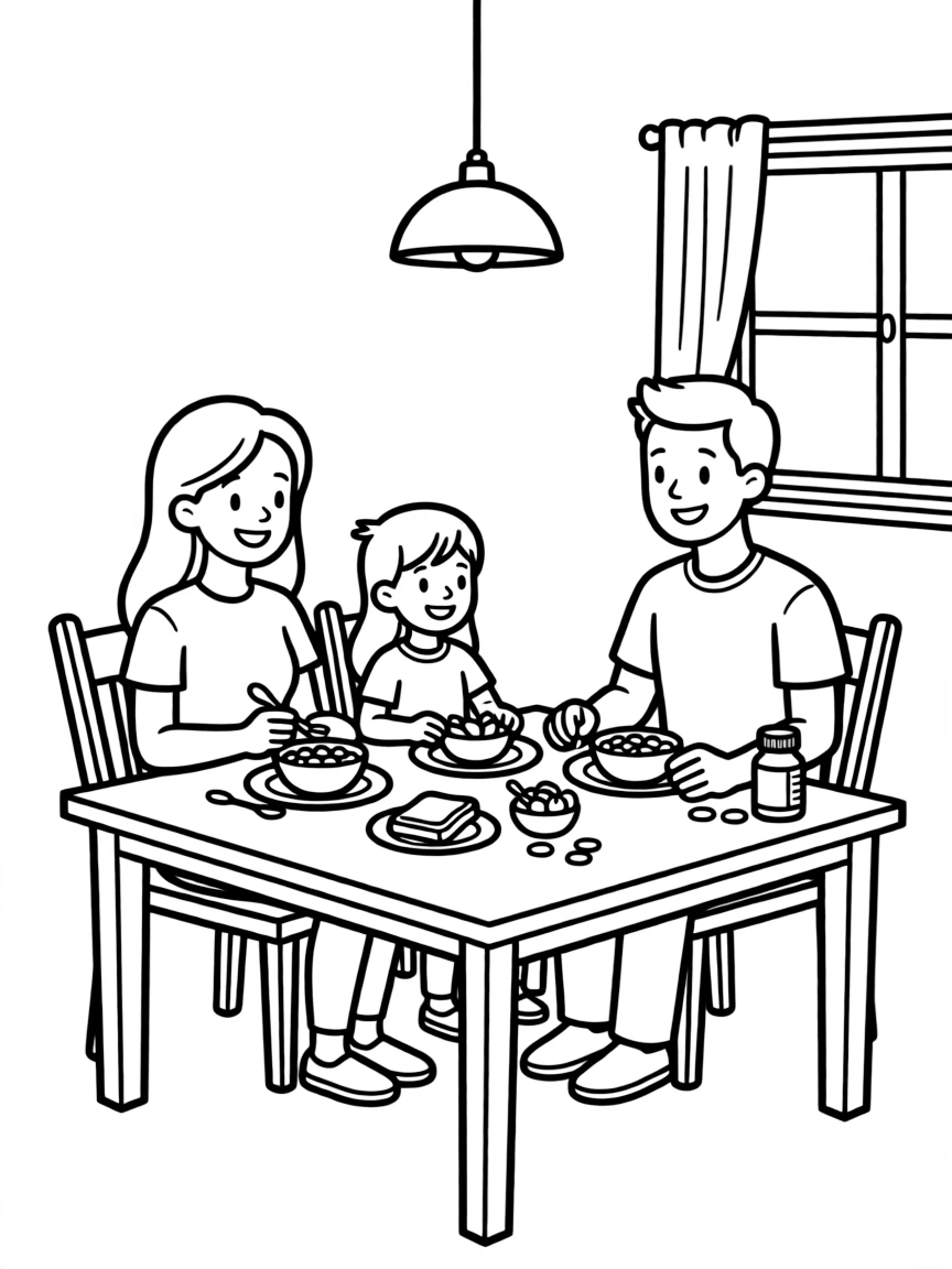 Family taking vitamins with breakfast