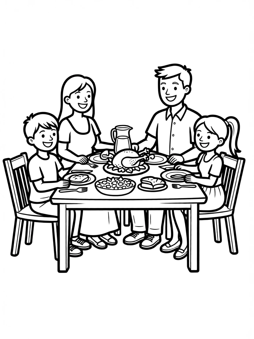 Family sitting down to a home-cooked dinner