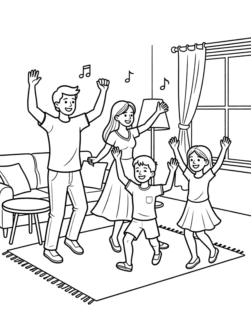 Family having a dance party in the living room