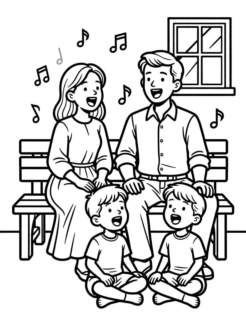 Parents teaching children traditional folk songs
