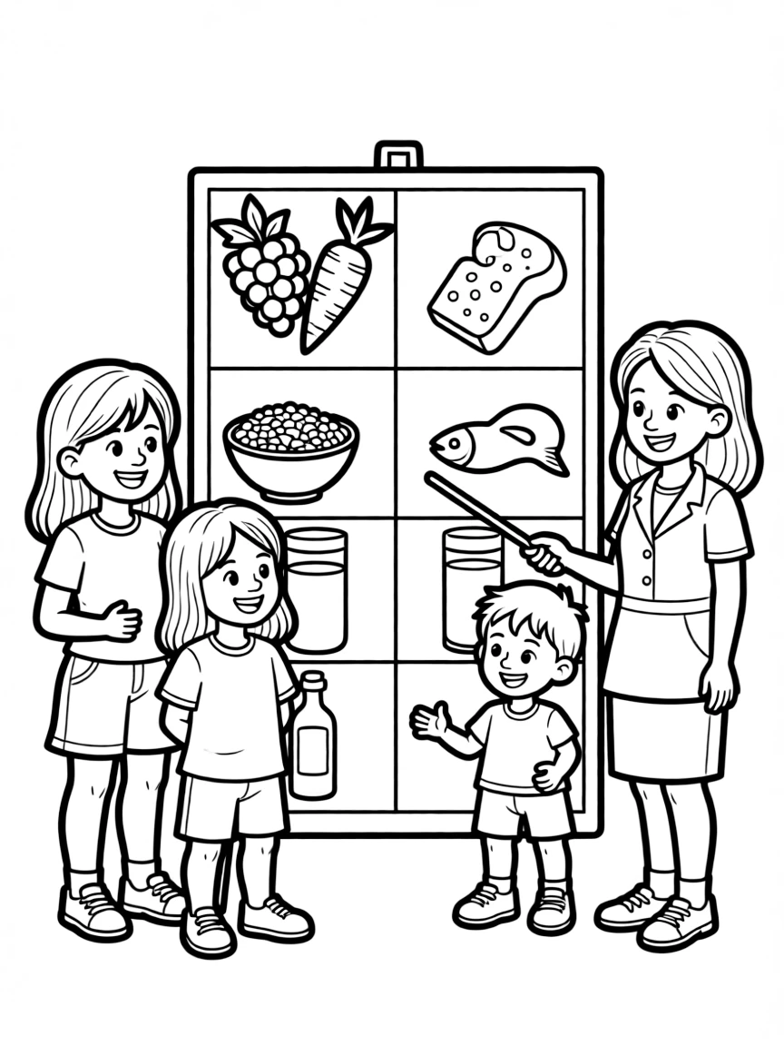 Children learning about nutrition with food groups