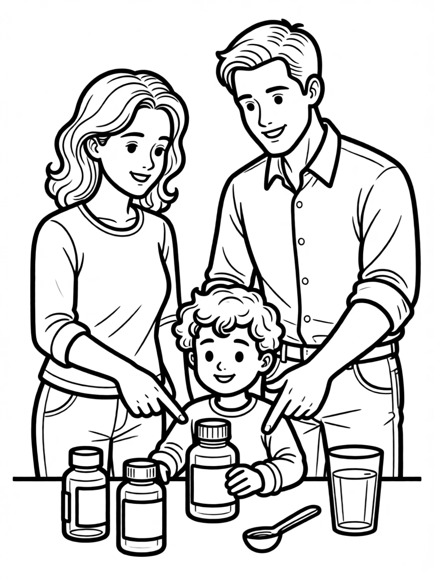 Parents teaching children about medicine safety