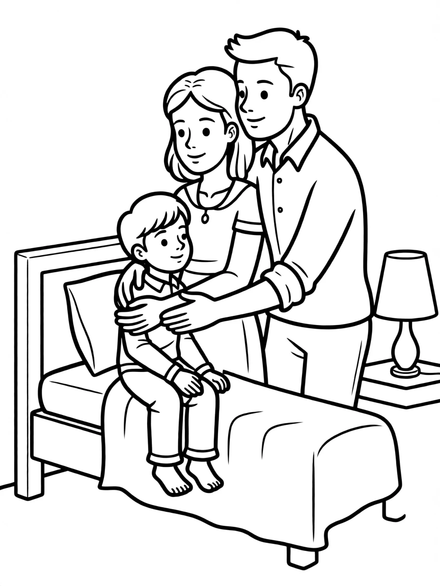 Parents comforting a child after a nightmare