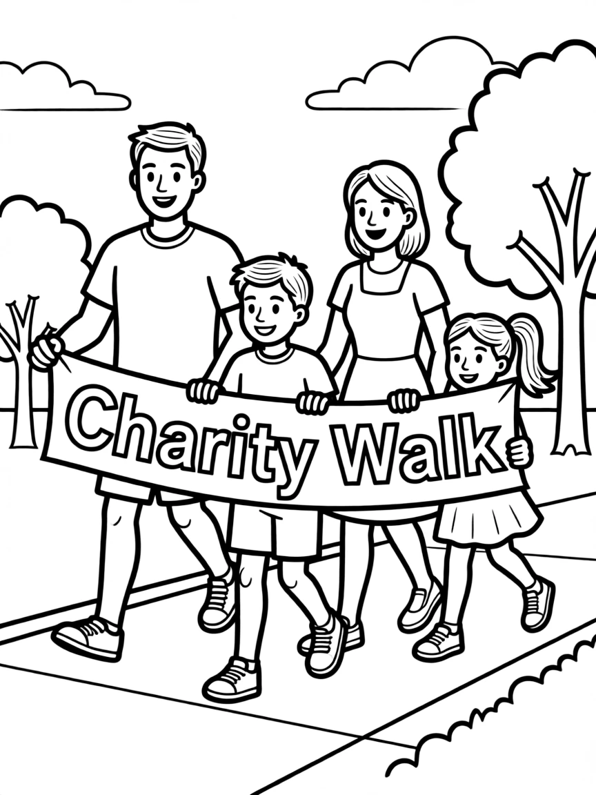 Family participating in a charity walk