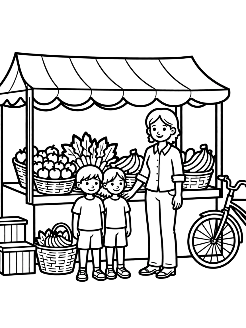 Children and parents at a farmer's market