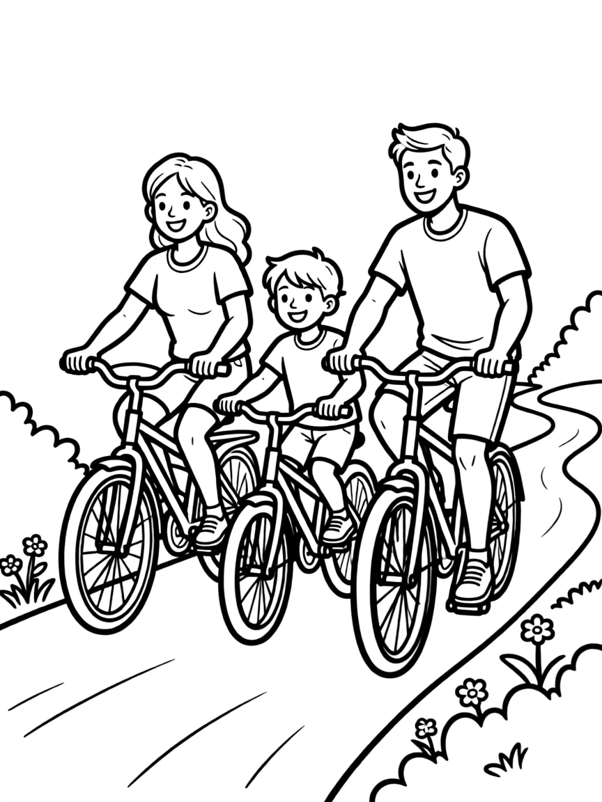 Family riding bikes on a trail together