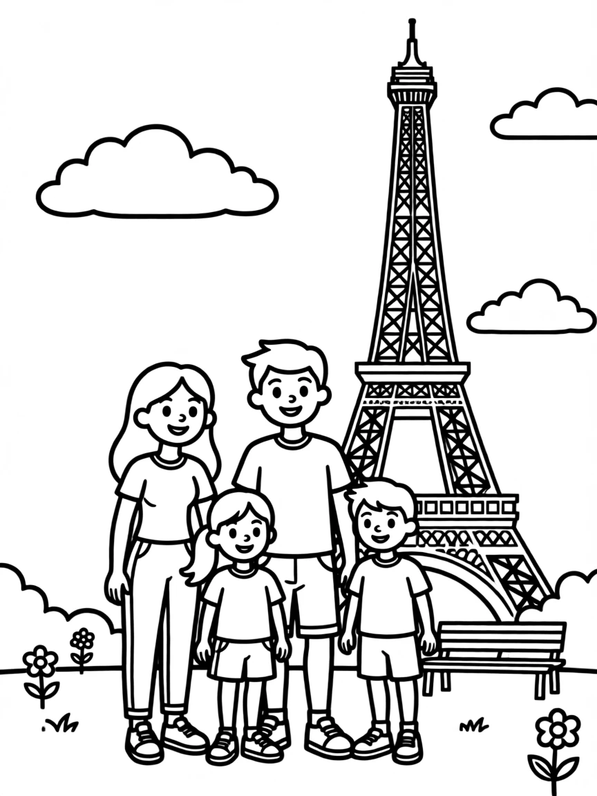 Family visiting the Eiffel Tower in Paris