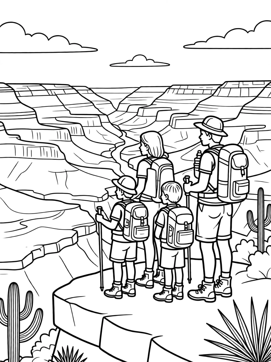 Family visiting Grand Canyon with hiking gear