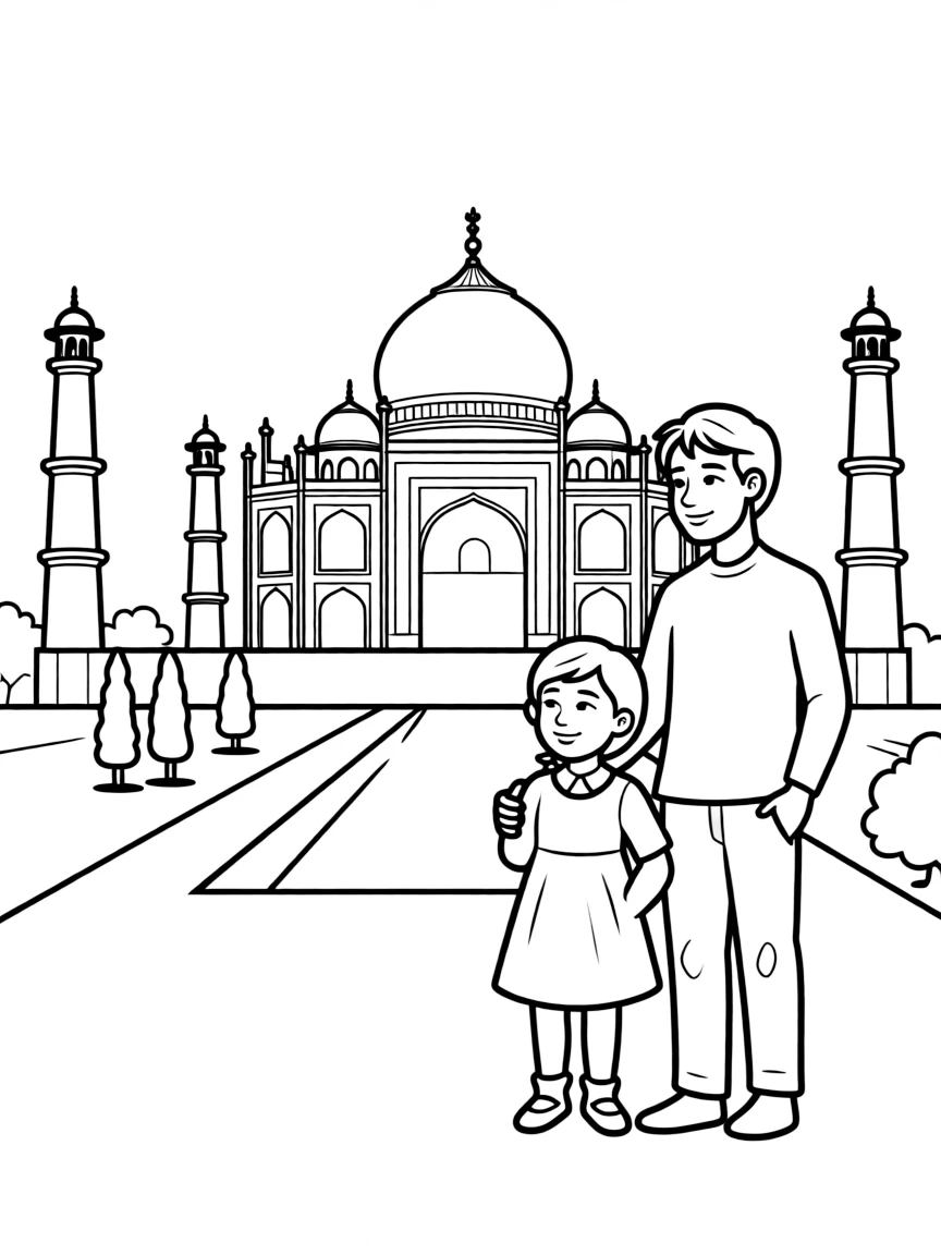 Parents and children visiting Taj Mahal in India