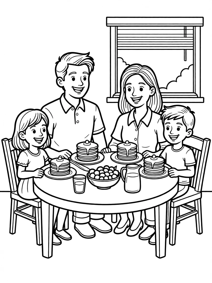 Family having a special breakfast with pancakes