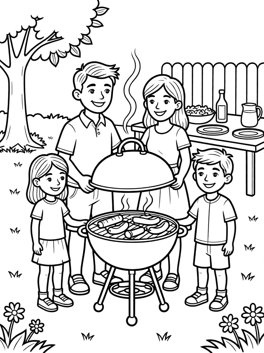 Family having a barbecue in the backyard