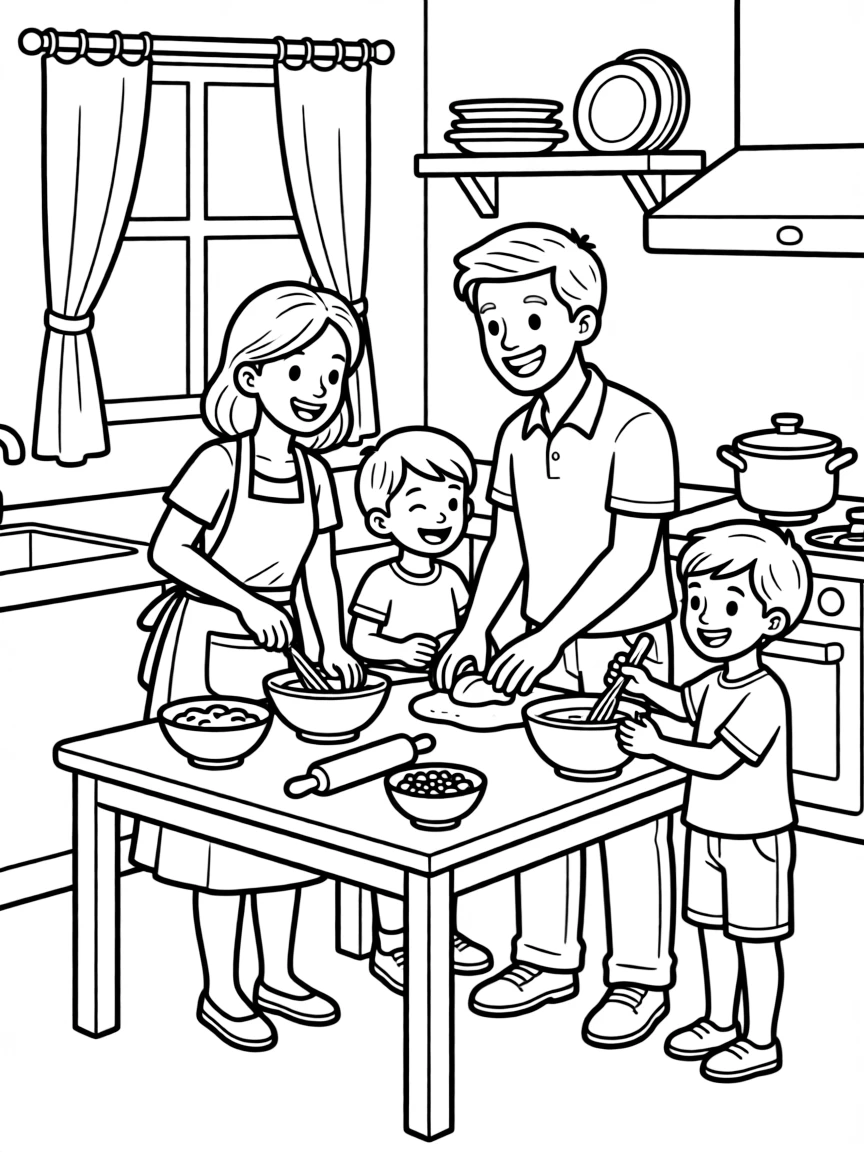 Family preparing a traditional cultural dish