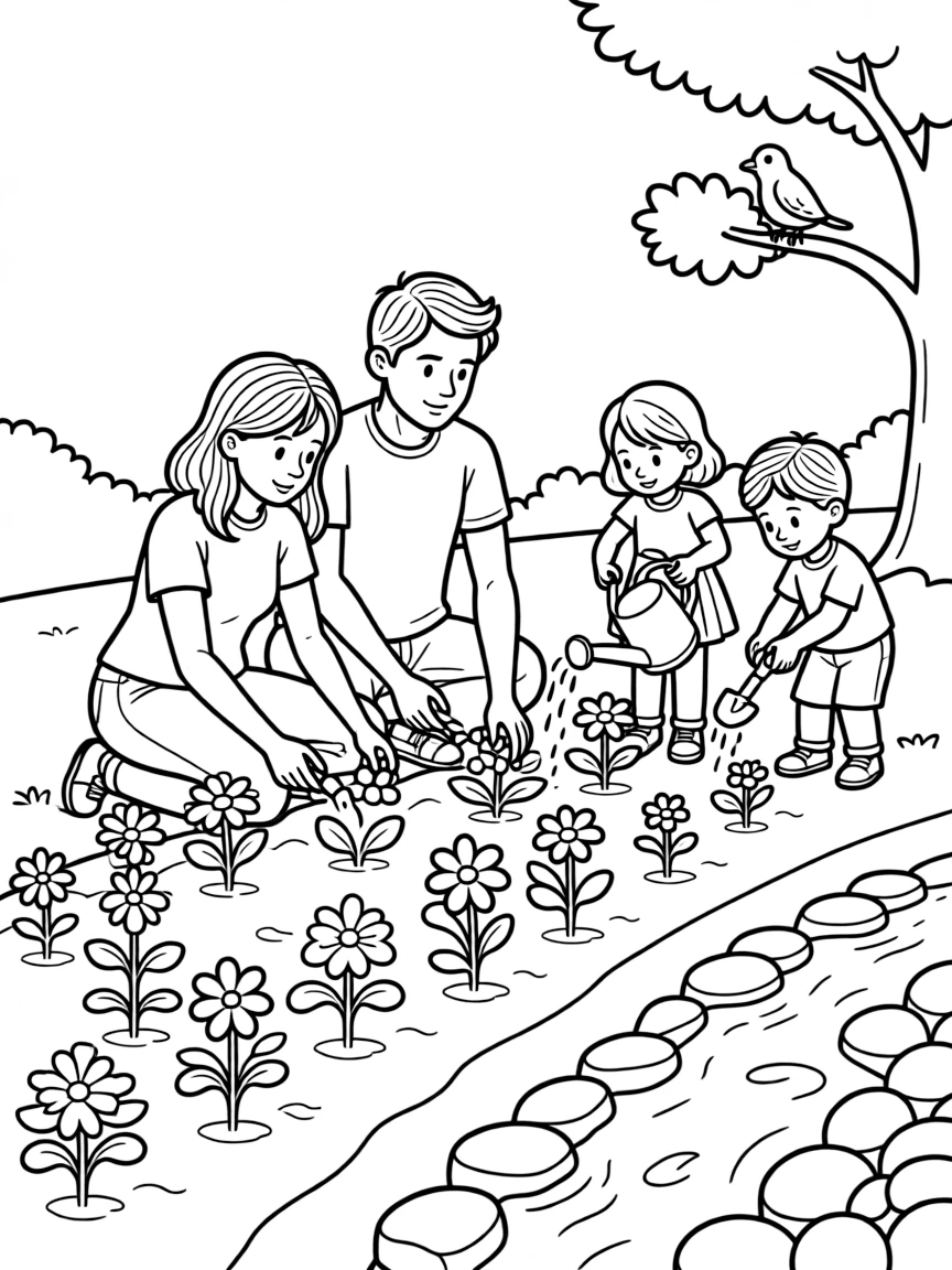 Family creating a rain garden in their yard