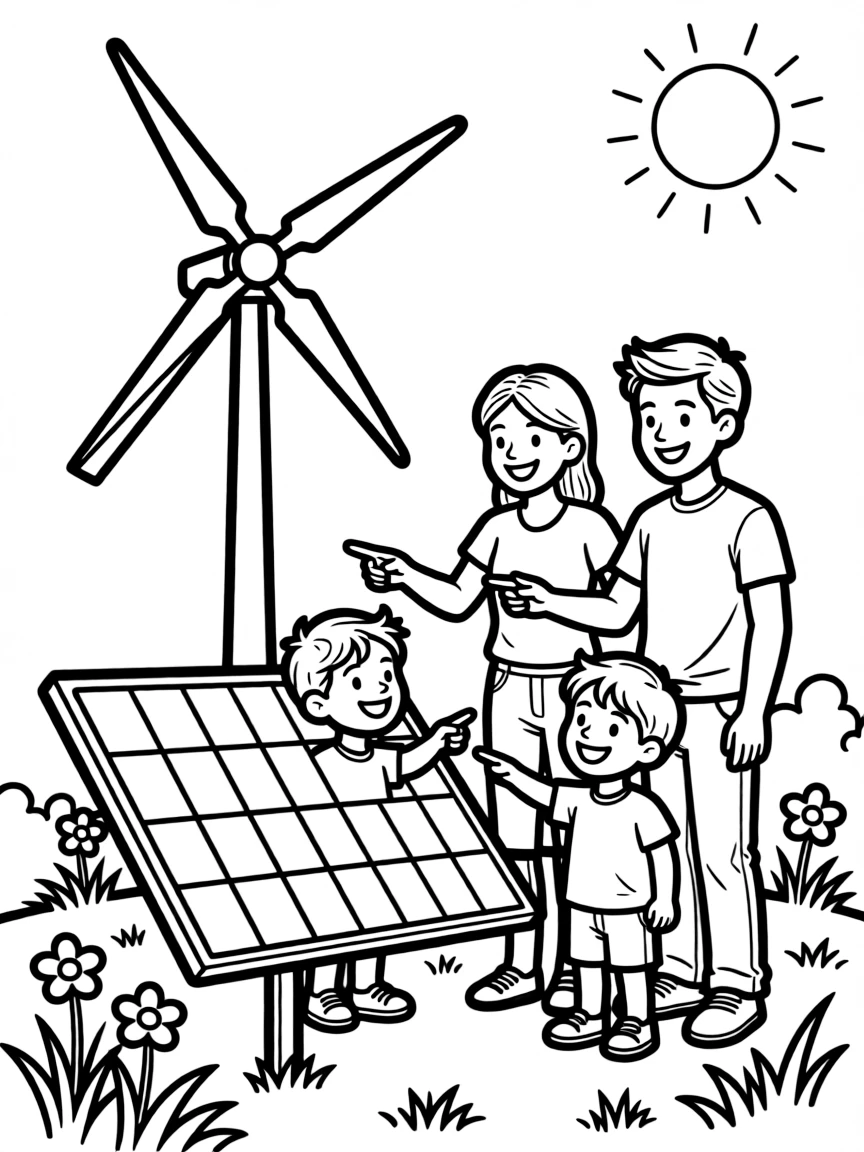 Children learning about renewable energy with parents