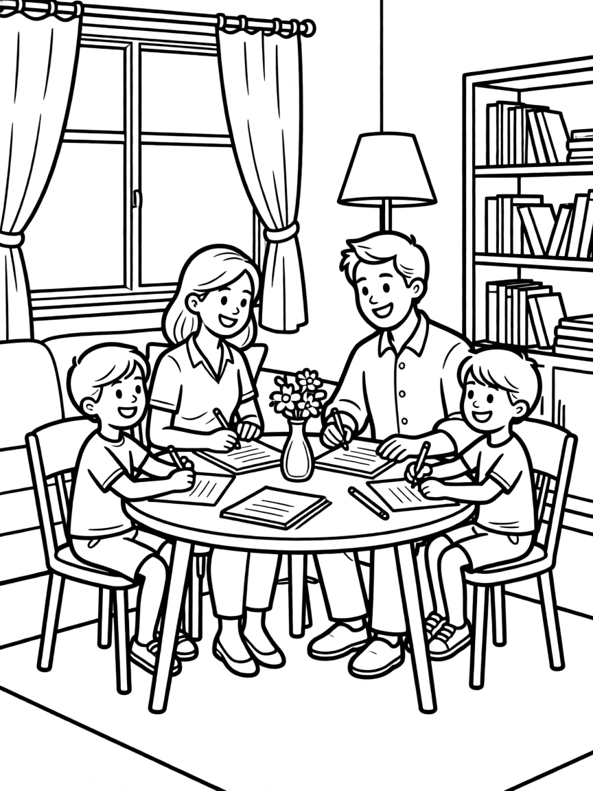 Children and parents creating a family poem together