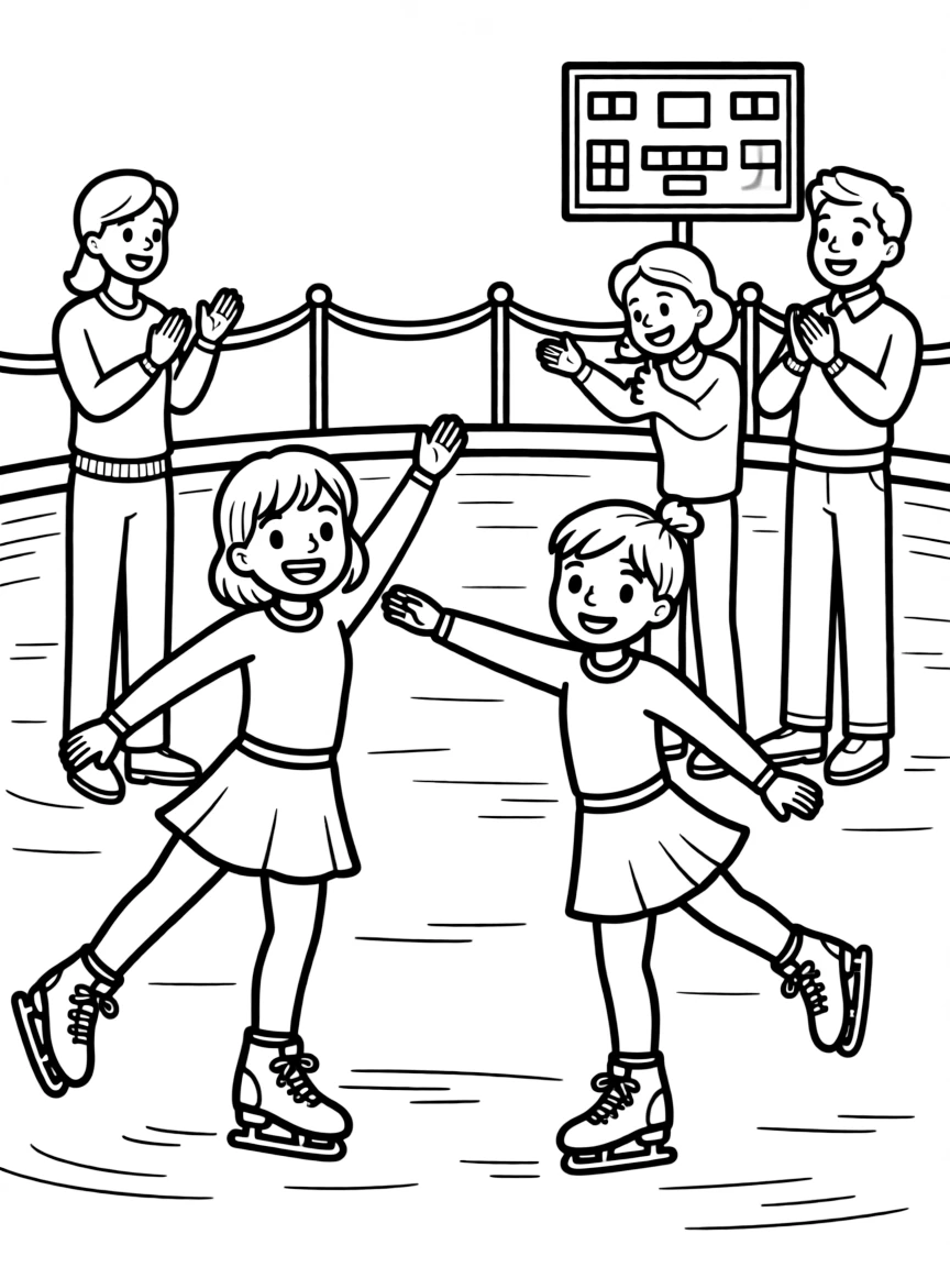 Parents and children at ice skating competition