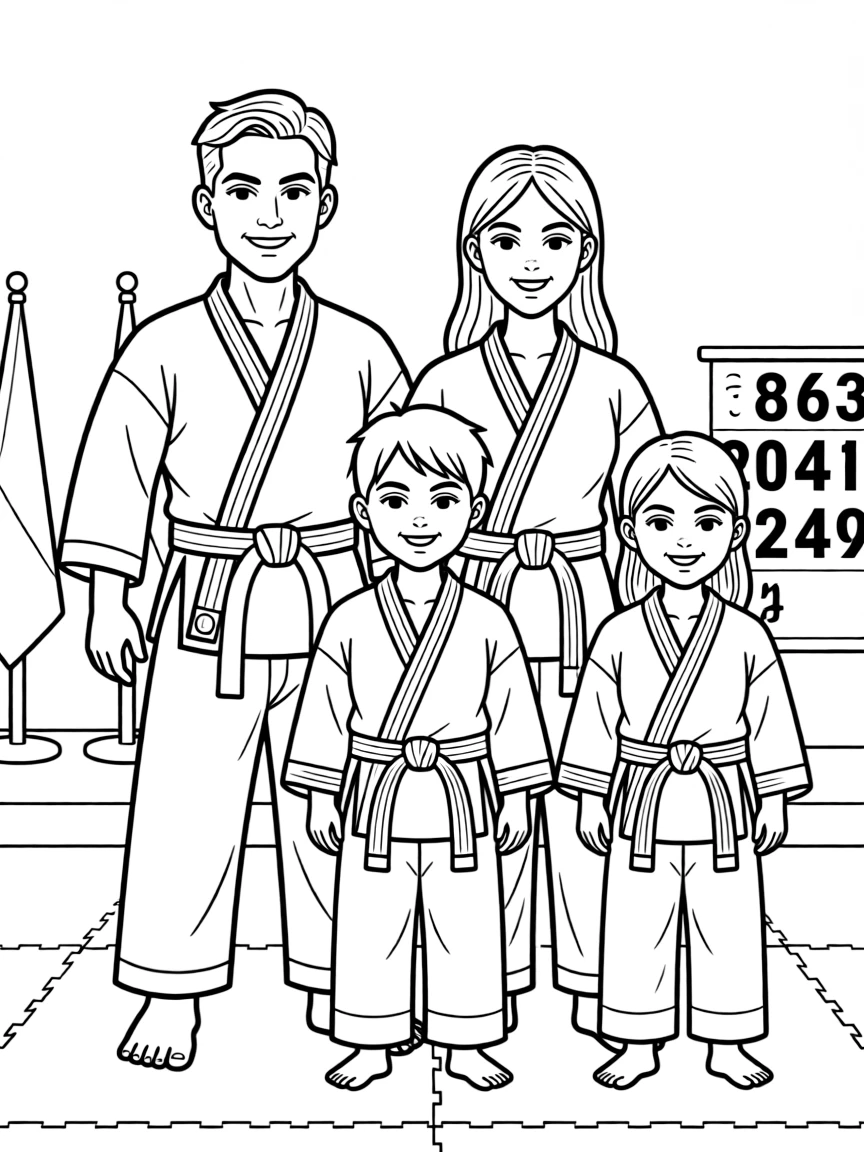 Family at a karate tournament with belts