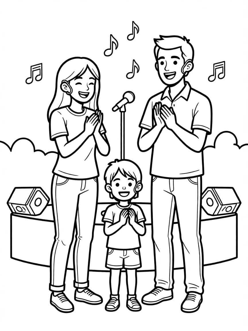 Parents and children with hearing aids at concert