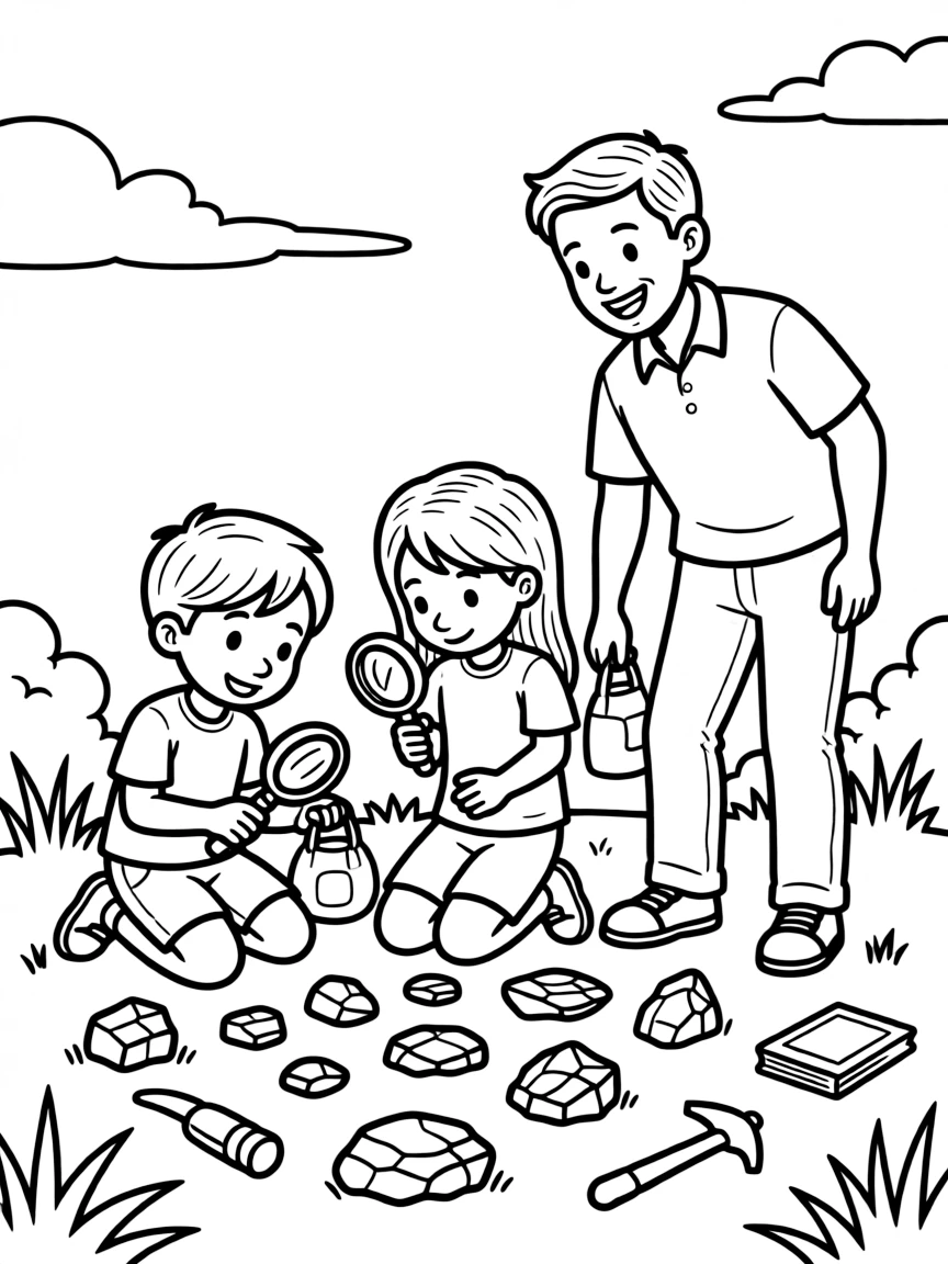 Children and parents collecting rocks and minerals