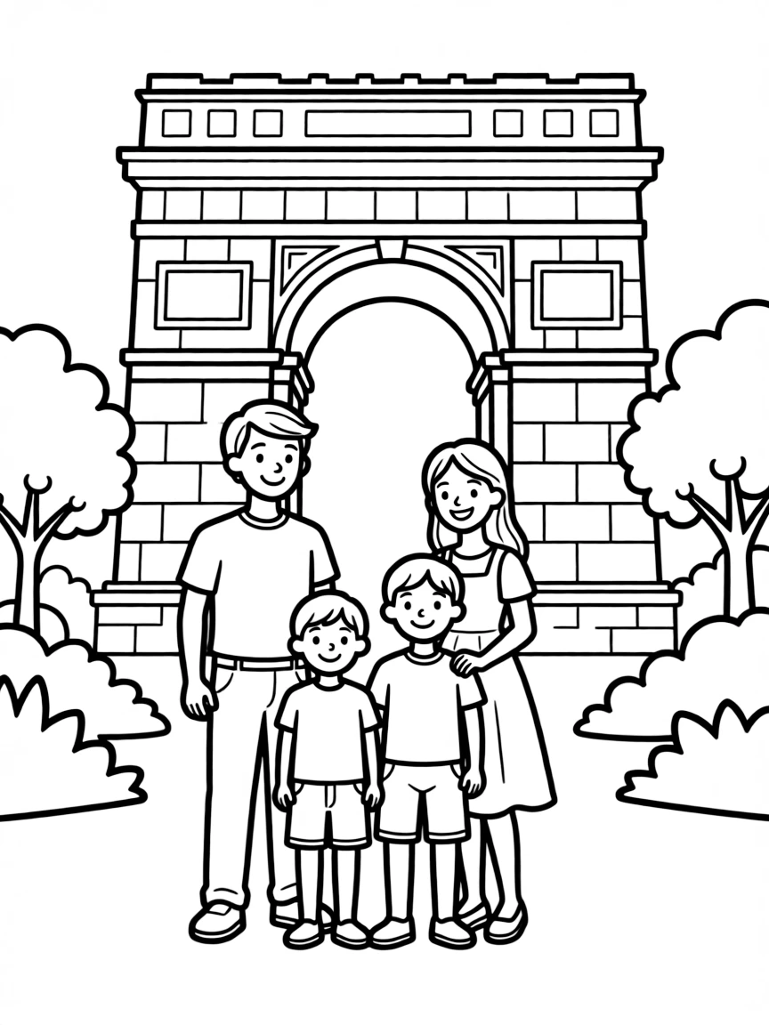Parents and children at a historical landmark