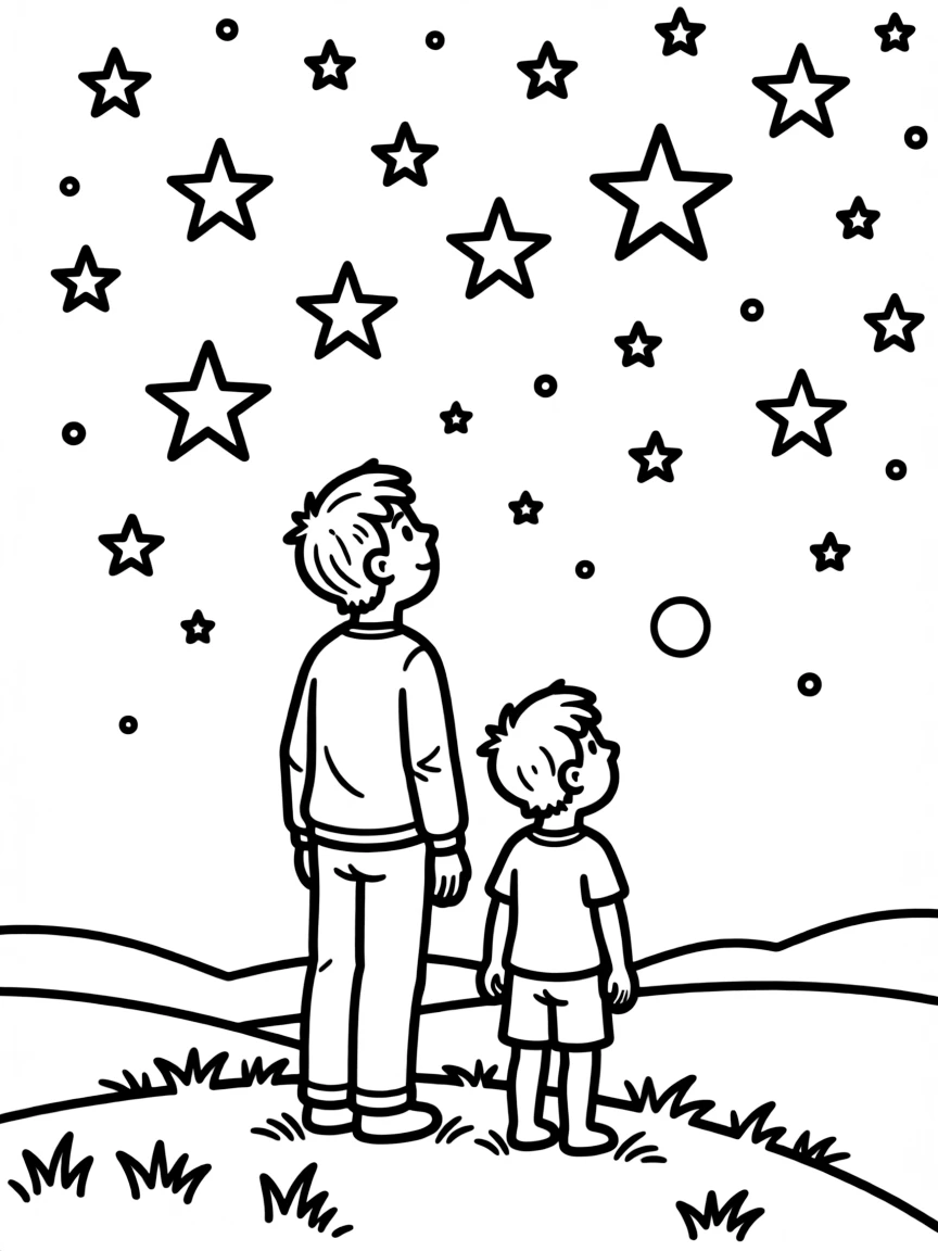 Parents and children looking at stars on clear night
