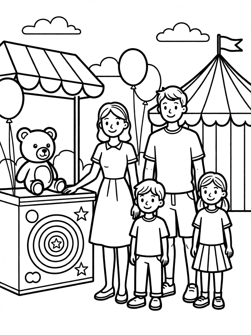 Family at a school carnival with games