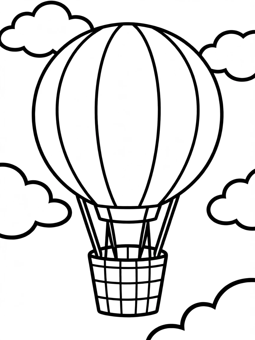 A hot air balloon using a large circle and a basket made of interlocking squares