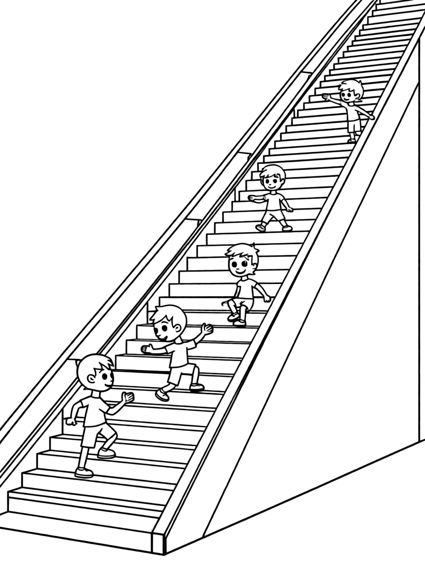 A gradient staircase from light to dark with small shape characters climbing up and down