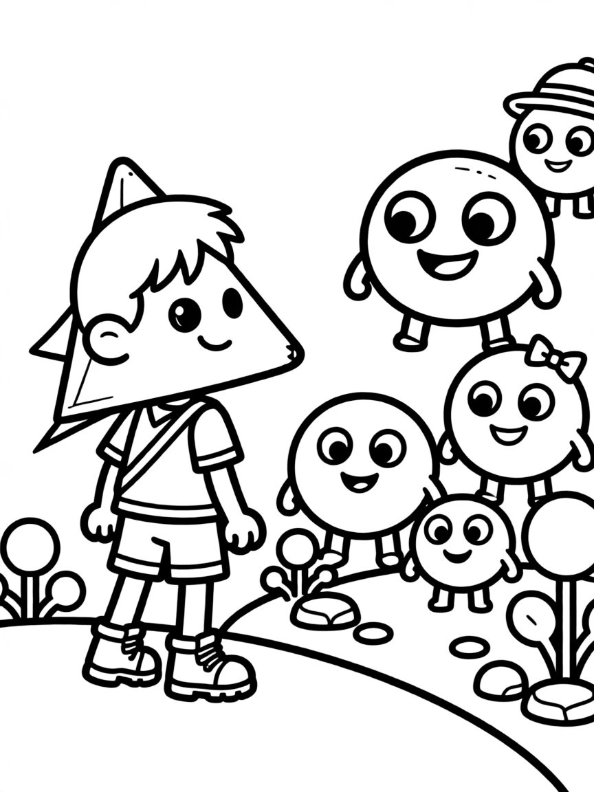A triangle explorer discovering a world of circular inhabitants