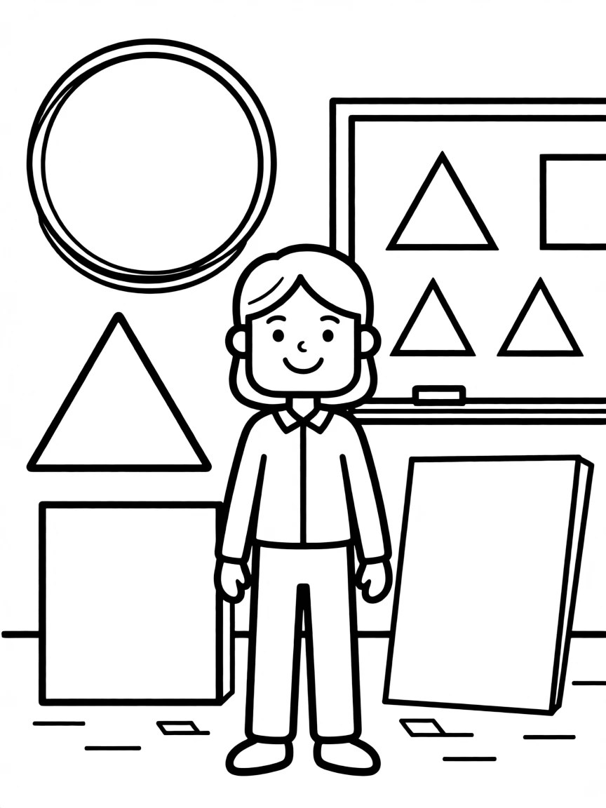 Rectangle teachers at a shape school with geometric learning materials