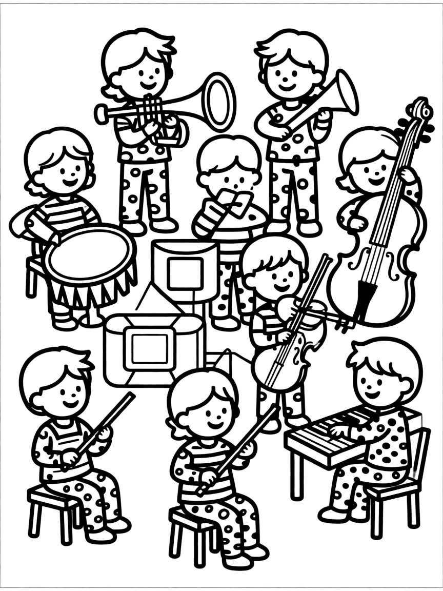 A shape orchestra with instruments formed from various geometric patterns