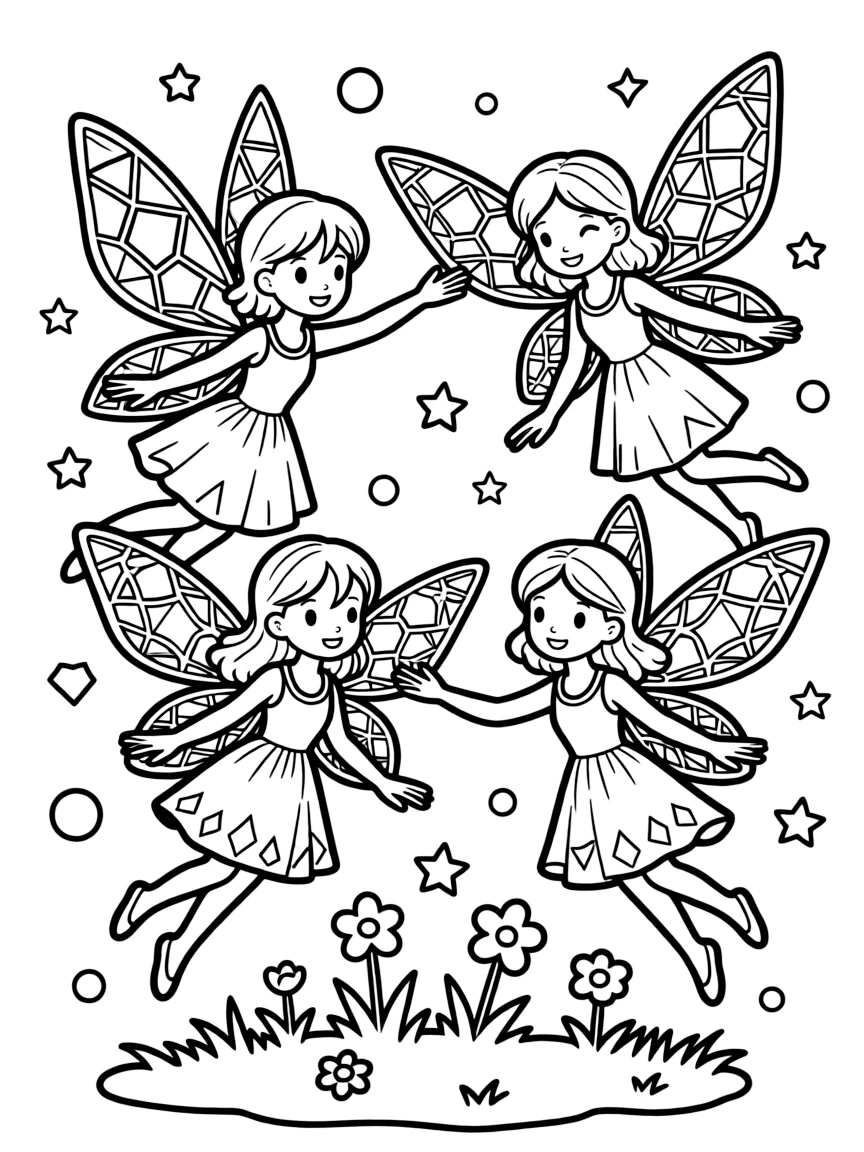 Shape fairies with wings made of translucent geometric patterns