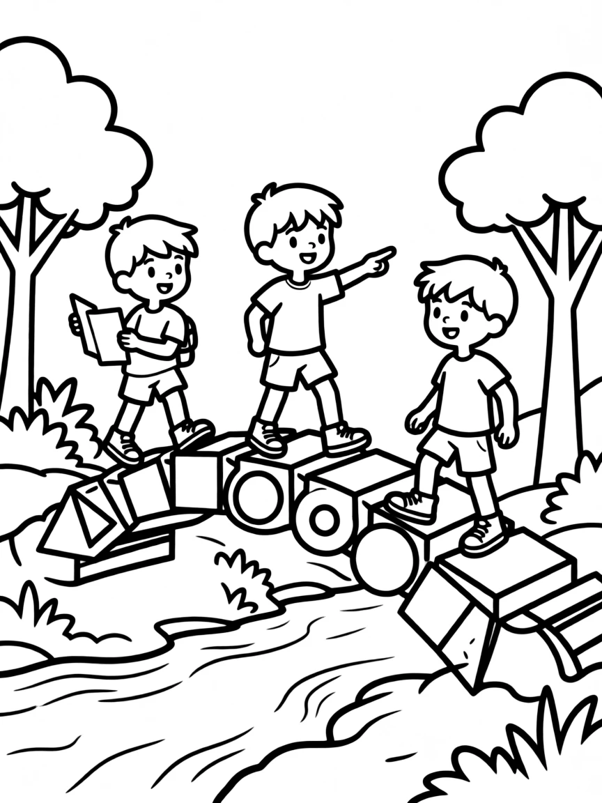 Shape adventurers crossing a bridge made of connected geometric patterns