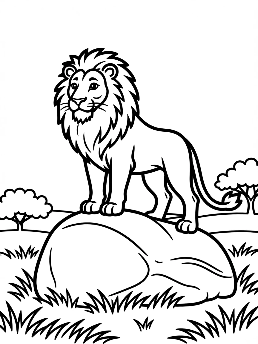 A majestic lion standing on a rock, surveying the savannah.