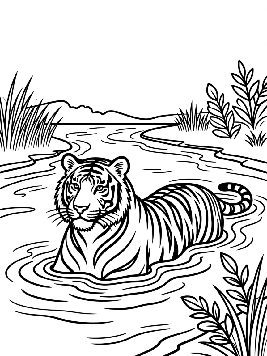A tiger swimming in a river.