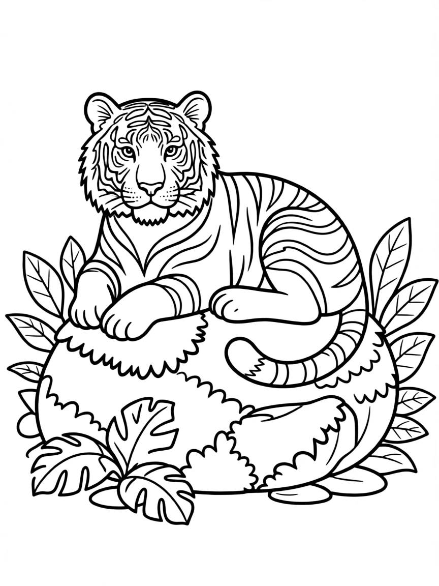 A tiger resting on a mossy rock.